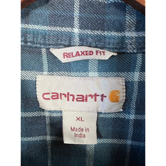 Carhartt Men's Relaxed Fit Blue Plaid Button Up Shirt Long Sleeve Size XL - Picture 5 of 8